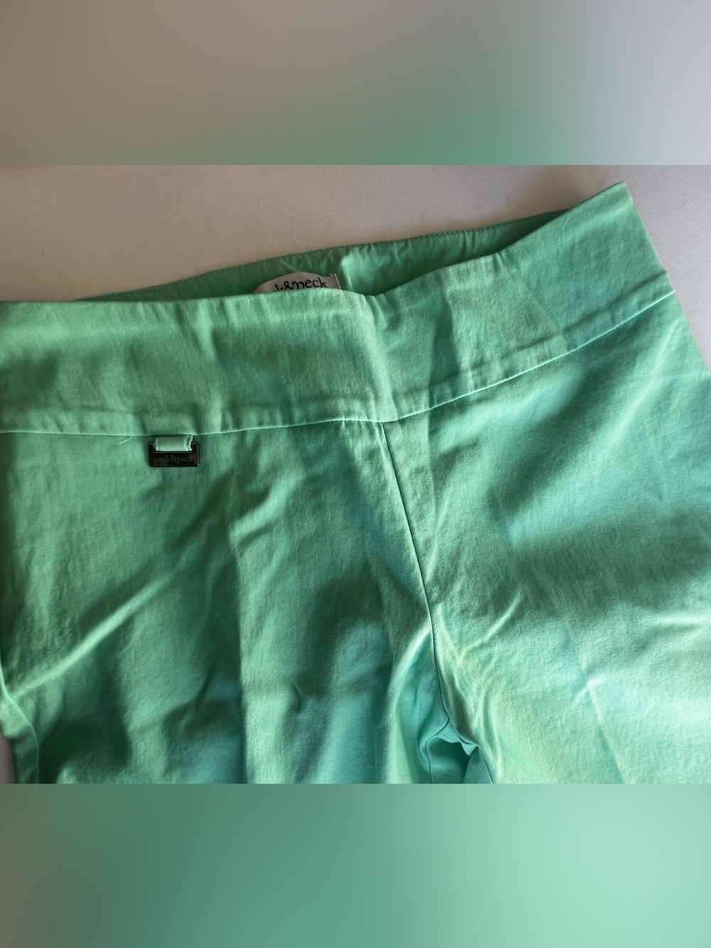 PECK & PECK PETITE STRETCH PANTS SZ 4 MINT GREEN STRAIGHT LEG W/SLIT AT HEMLINE - Picture 4 of 7